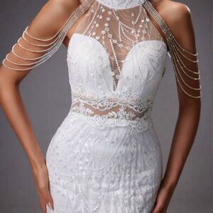 White and beaded Halter Sleeveless Wedding Gown